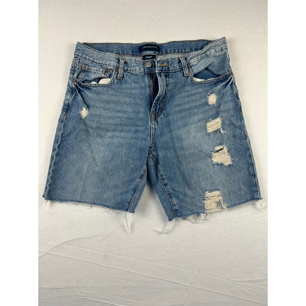 Aeropostale Mens Straight Fit Distressed Denim Shorts Blue Size 32